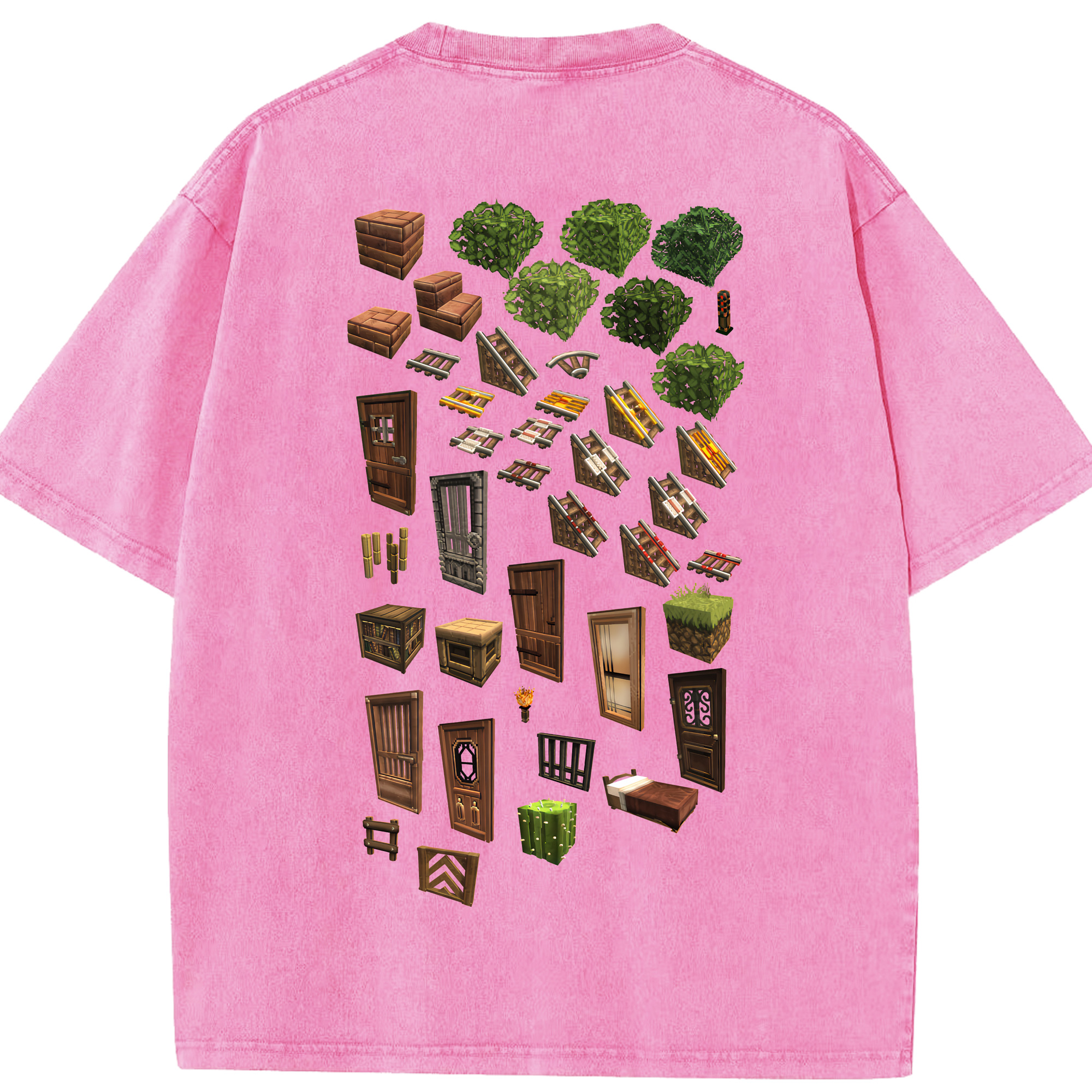 （画像用） マインクラフト ブロックの世界 Minecraft MC Block world 綿100% ヴィンテージ風 半袖Tシャツ（背面プリント）